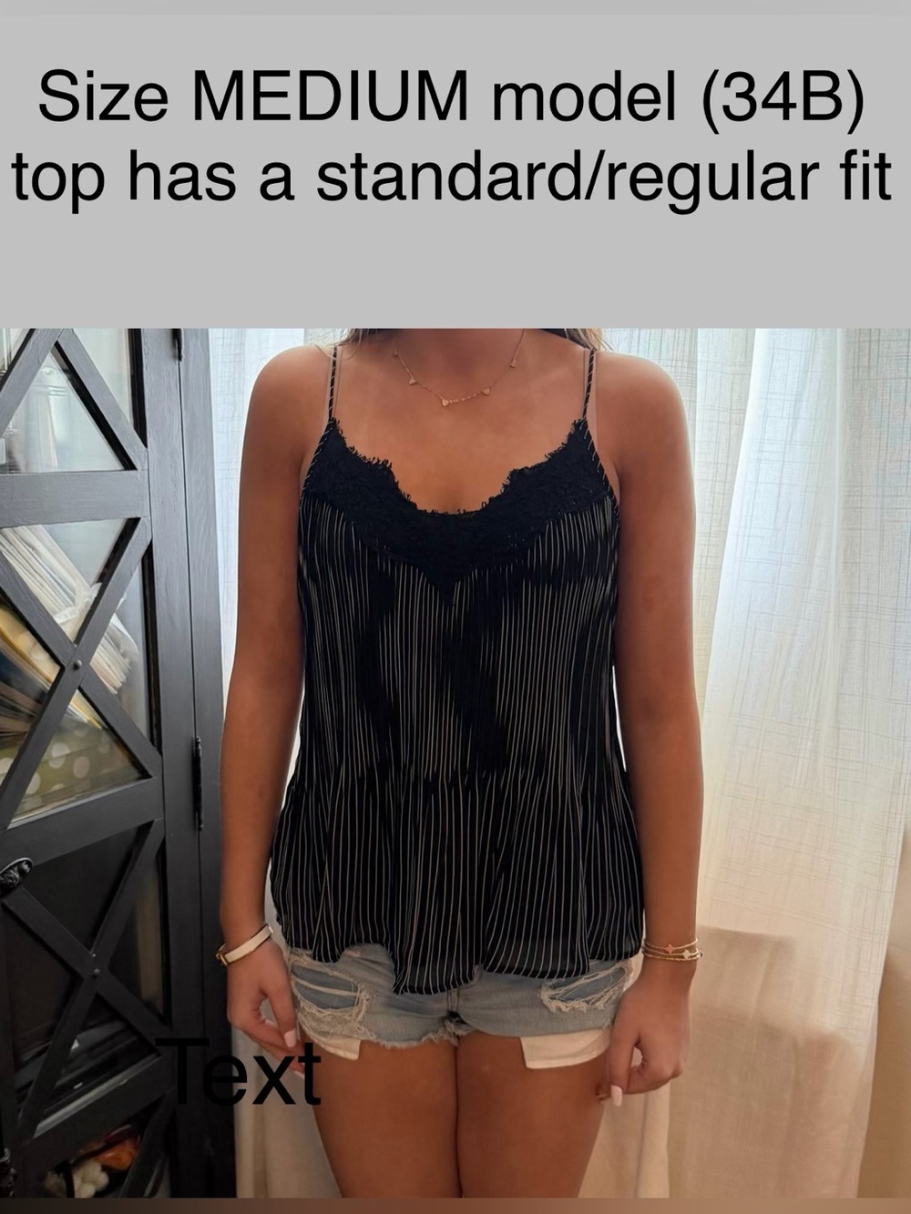 Black Tape Pinstripe Micro Pleat Cami - Black & White Lace Trim - Picture 9 of 10
